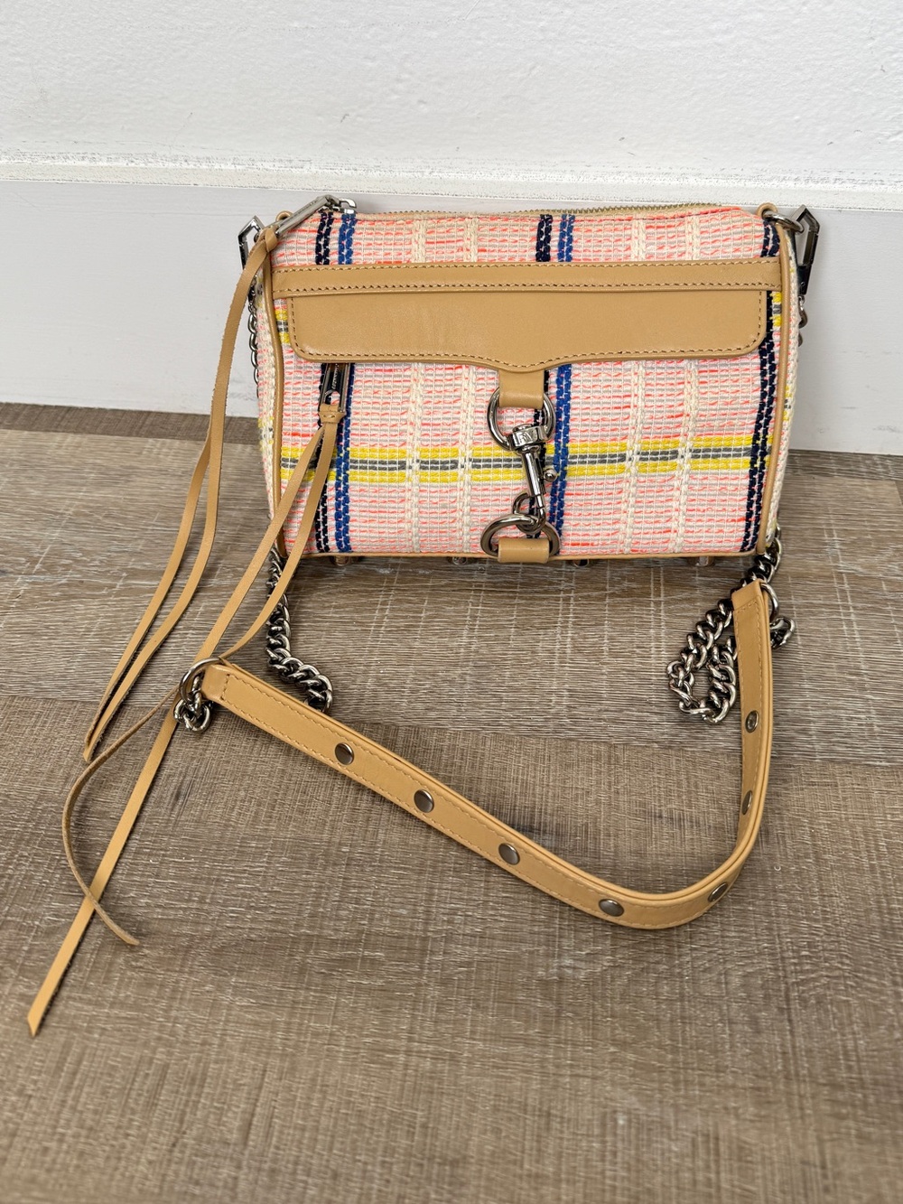 Rebecca Minkoff Pink / Tan Mini M.A.C. Tweed Plaid Crossbody Bag